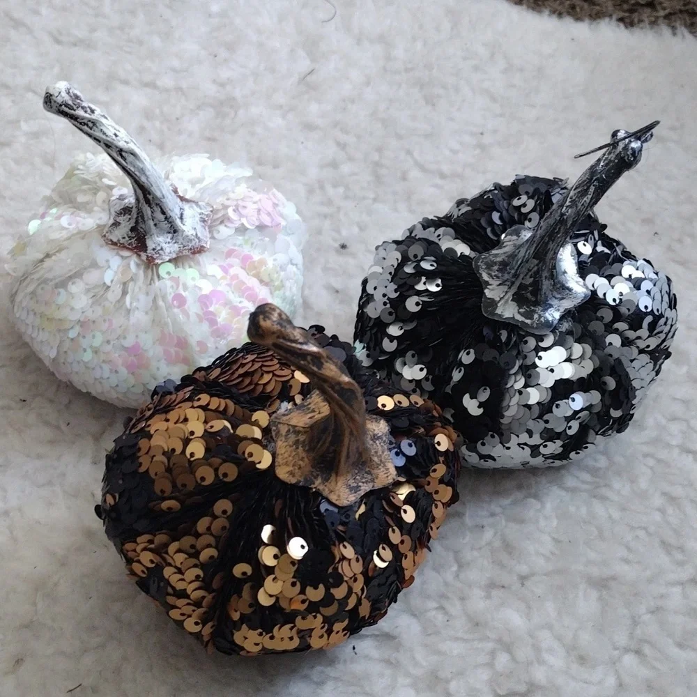 Sequin Pumpkin Trio - Black, Gold, and White